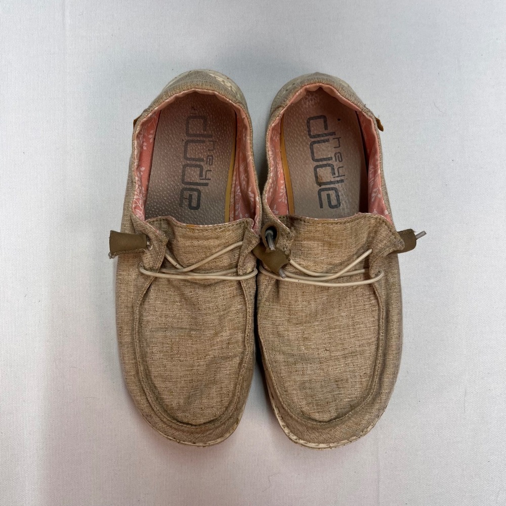 Hey Dude Wendy Chambray White Nut Casual Slip On Loafer Shoes Womens Size‎ 7